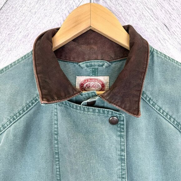 Vintage Australian Outback Mens Large Canvas Cotton Duster Coat Jacket Green - Picture 3 of 11